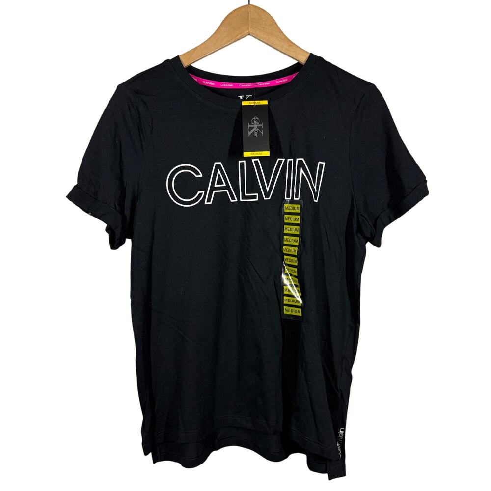 NEW! Calvin Klein Graphic Tee Spellout Logo CALVIN Black White - M